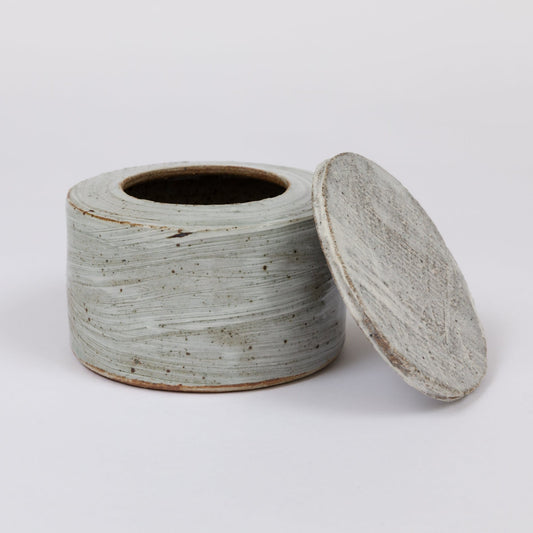 Stoneware lidded jar by Jessica Mason