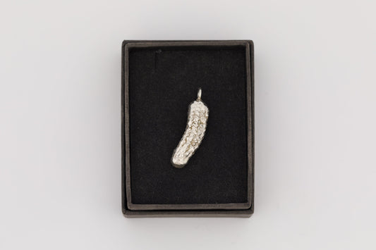 'Cornichons' solid silver pickle pendants by Caitlin Hazell