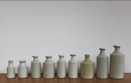 Vintage pearl grey ceramic ink bottles