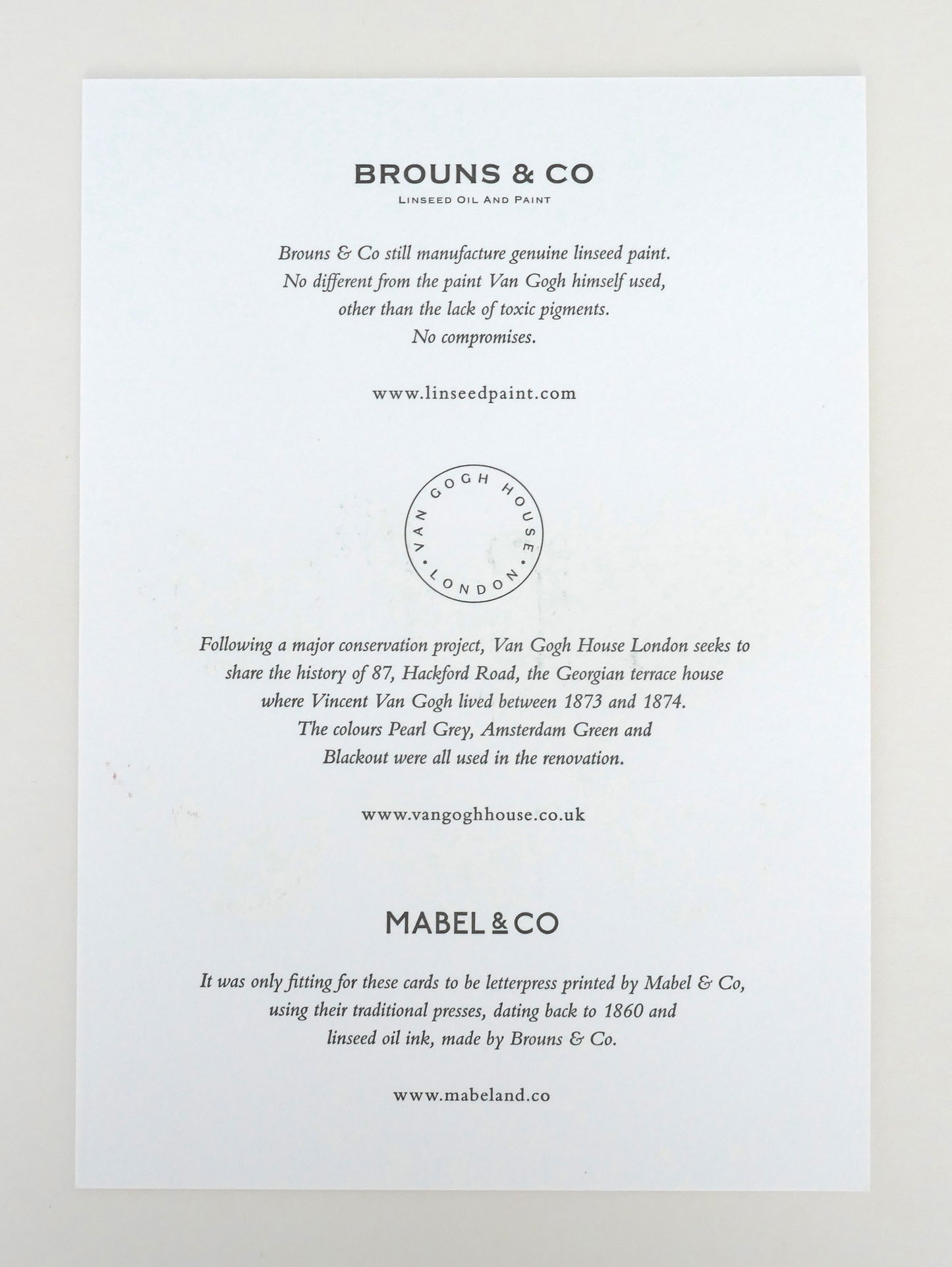Colour Chart by Brouns & Co x Van Gogh House