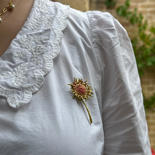 25% off - Burning Sunflower Brooch by Zhu Bingren Copper Arts