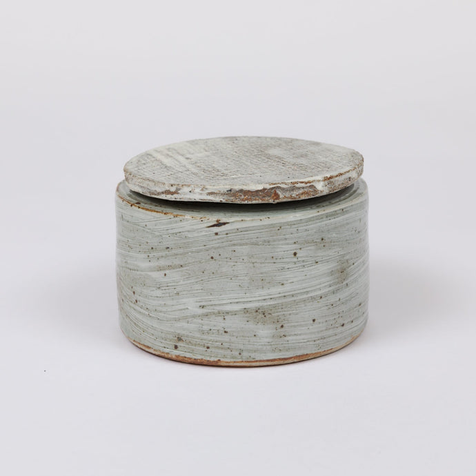 Stoneware lidded jar by Jessica Mason